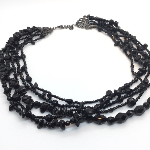 3/$30 VINTAGE MONET BLACK BEAD NECKLACE MULTI-STRAND LAYER RETRO ANTIQUE STYLE - Picture 6 of 10